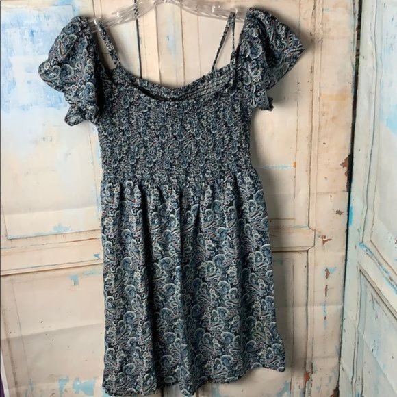 Aeropostale Juniors Small Blue Marron Paisley Blouse with Sherring Elastic Cap S - Picture 4 of 4